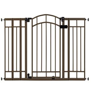 summer multi-use decorative extra tall safety pet and baby gate, 28.5"-48" wide, 36" tall, pressure or hardware mounted, install on wall or banister in doorway or stairway, auto close door - bronze