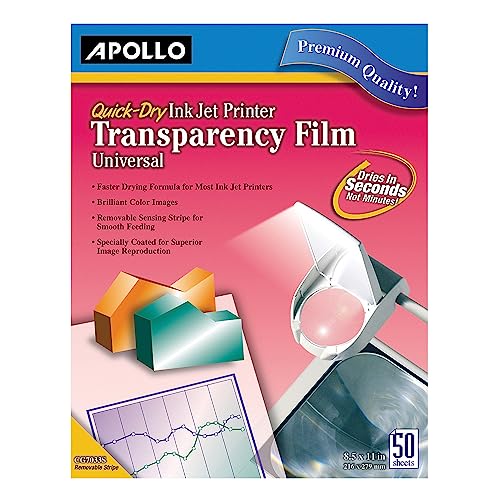 Apollo Quick-Dry Universal Inkjet Transparency Film, Box of 50