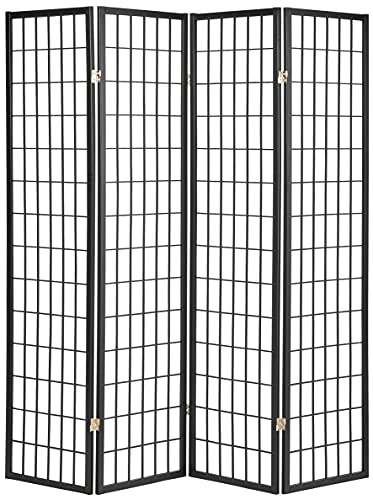 ORE International 4-Panel Shoji Screen Room Divider, Black