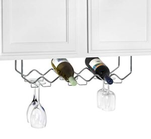 spectrum diversified rack & stemware holder holds 6 bottle & 6 stems, space-saving under cabinet kitchen wine storage, home bar organization, chrome