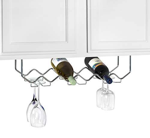 Spectrum Diversified Rack & Stemware Holder Holds 6 Bottle & 6 Stems, Space-Saving Under Cabinet Kitchen Wine Storage, Home Bar Organization, Chrome