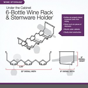 Spectrum Diversified Rack & Stemware Holder Holds 6 Bottle & 6 Stems, Space-Saving Under Cabinet Kitchen Wine Storage, Home Bar Organization, Chrome