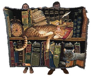 pure country weavers remington the well read blanket by charles wysocki - gift for cat lovers - tapestry throw woven from cotton - made in the usa (72x54)