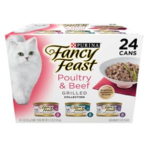 purina fancy feast grilled wet cat food poultry and beef collection wet cat food variety pack - (24) 3 oz. cans