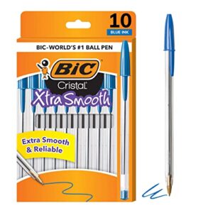 bic cristal xtra smooth ballpoint pen, medium point (1.0mm), blue, 10-count