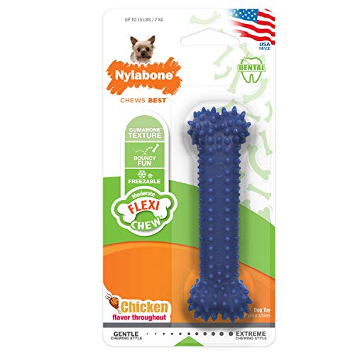 Nylabone Moderate Chew FlexiChew Dental Chew Toy Chicken Flavor X-Small/Petite - Up to 15 lbs.