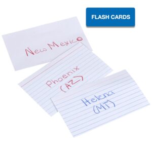 mead lined index cards, note cards, ruled, 100 count, 3" x 5", white (63350)