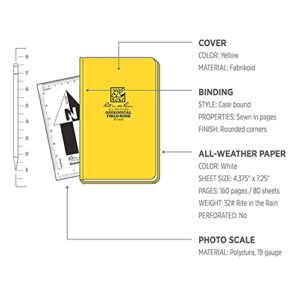 Rite In The Rain Weatherproof Hard Cover Notebook, 4 3/4" x 7 1/2", Yellow Cover, Geological Pattern (No. 540F)