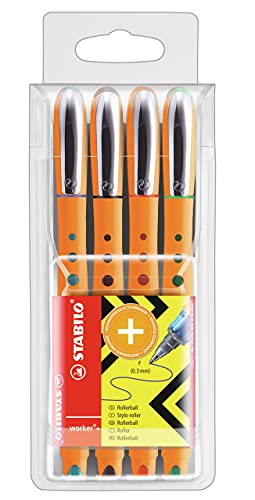 STABILO Worker+ fine Wallet of 4 - Rollerball