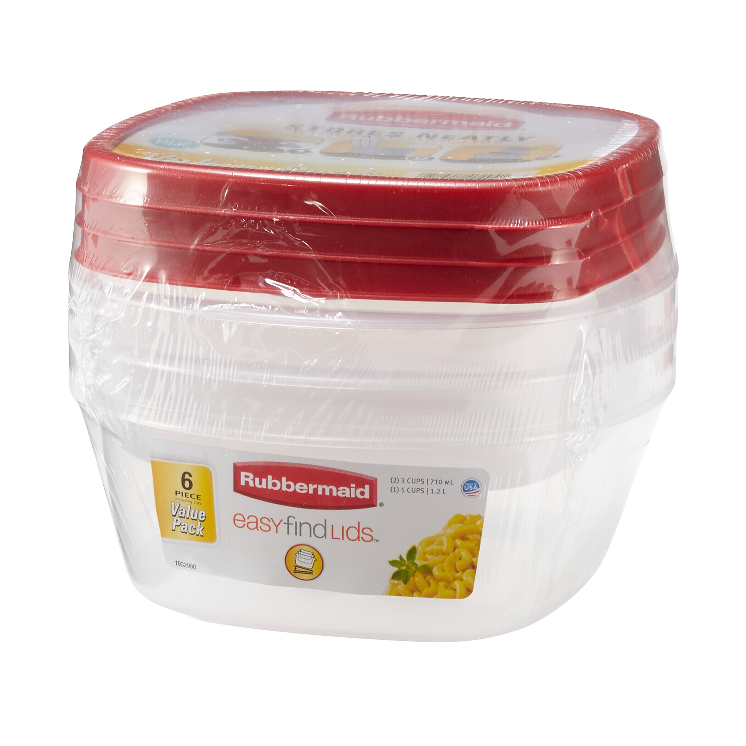 Rubbermaid Easy Find Lids Food Storage Containers, Racer Red, 6-Piece Set