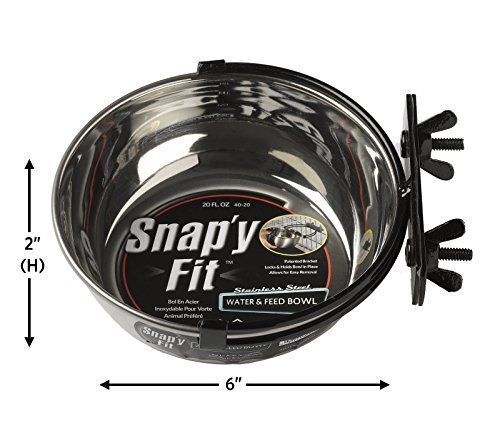 MidWest Homes for Pets Snap'y Fit Food Bowl | Pet Bowl, 20 oz. (2.5 cups) | Dog Bowl Easily Affixes to a Metal Dog Crate, Cat Cage or Bird Cage | Pet Bowl Measures 6L x 6W x 2H Inches,Silver