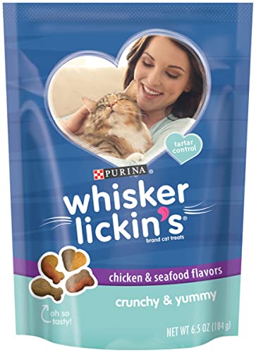 Whisker Lickin's Purina Cat Treats, Crunchy & Yummy Chicken & Seafood Flavors - 6.5 oz. Pouches(Pack of 7)