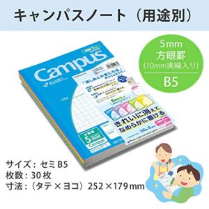 KOKUYO Campus Notebook B5 (5 Colors 5mm Grid Ruled, Pack of 5)