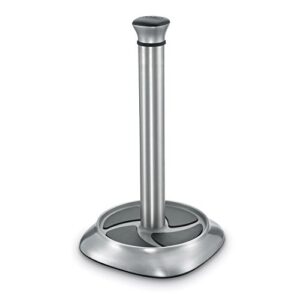 polder deluxe single tear paper towel holder – sturdy, one-handed tear, fits standard or jumbo-sized rolls – ¼ turn cap removal for easy roll replenishment, stable wide base, brushed stainless steel