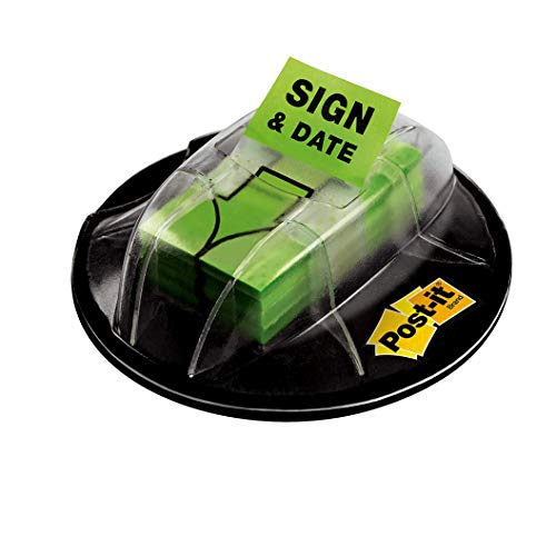 Post-it "Sign and Date" Flags, 200/Desk Grip Dispenser, 1 Dispenser/Pack, 1 in Wide, Bright Green (680-HVSD)