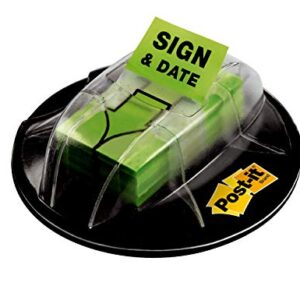 Post-it "Sign and Date" Flags, 200/Desk Grip Dispenser, 1 Dispenser/Pack, 1 in Wide, Bright Green (680-HVSD)