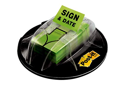 Post-it "Sign and Date" Flags, 200/Desk Grip Dispenser, 1 Dispenser/Pack, 1 in Wide, Bright Green (680-HVSD)