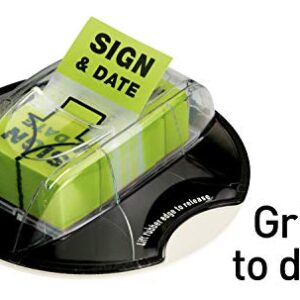 Post-it "Sign and Date" Flags, 200/Desk Grip Dispenser, 1 Dispenser/Pack, 1 in Wide, Bright Green (680-HVSD)