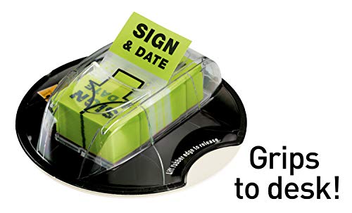 Post-it "Sign and Date" Flags, 200/Desk Grip Dispenser, 1 Dispenser/Pack, 1 in Wide, Bright Green (680-HVSD)