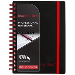 black n' red notebook, durable poly cover, premium optik paper, environmentally friendly, spiral binding, 5-5/8" x 3-3/4", 70 double-sided ruled sheets, 1 count (f67010)