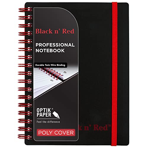 Black n' Red Notebook, Durable Poly Cover, Premium Optik Paper, Environmentally Friendly, Spiral Binding, 5-5/8" x 3-3/4", 70 Double-Sided Ruled Sheets, 1 Count (F67010)