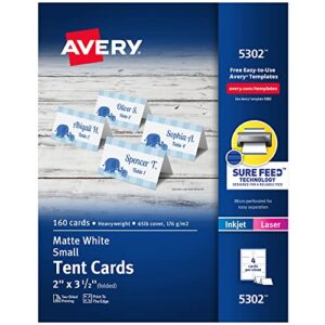 avery place cards for family fun night, 2" x 3.5", 160 blank white printable cards (5302)