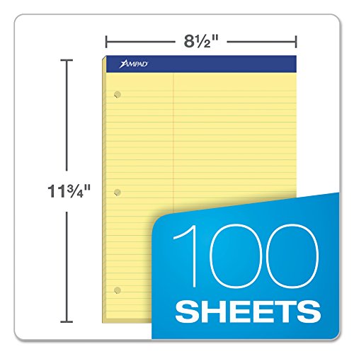 Ampad 20245 Double Sheets Pad, Law Rule, 8 1/2 x 11 3/4, Canary, 100 Sheets