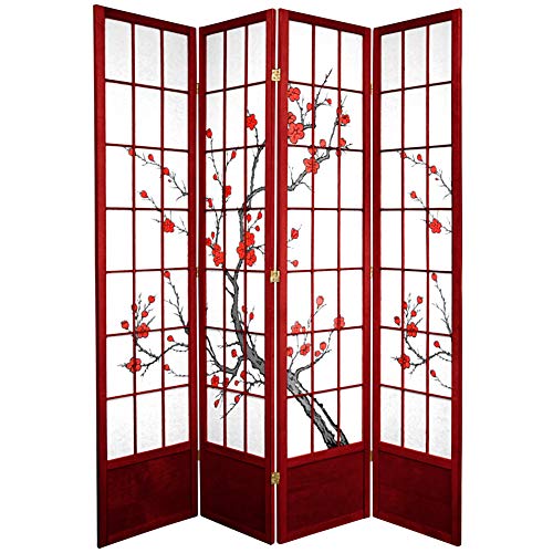 Oriental Furniture 7 ft. Tall Cherry Blossom Shoji Screen - Rosewood - 4 Panels