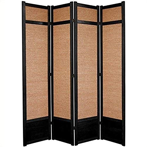 Oriental Furniture 7 ft. Tall Jute Shoji Screen - 4 Panel - Black