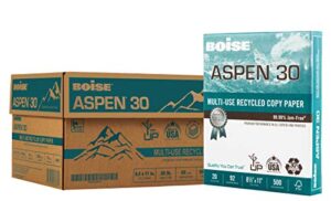 boise paper 30% recycled multi-use copy paper, 8.5" x 11" letter, 92 bright white, 20 lb, 10 ream carton (5,000 sheets)