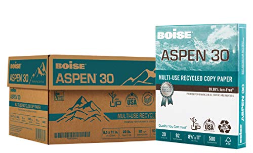 Boise Paper 30% Recycled Multi-Use Copy Paper, 8.5" x 11" Letter, 92 Bright White, 20 lb, 10 Ream Carton (5,000 Sheets)