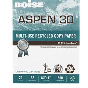 Boise Paper 30% Recycled Multi-Use Copy Paper, 8.5" x 11" Letter, 92 Bright White, 20 lb, 10 Ream Carton (5,000 Sheets)