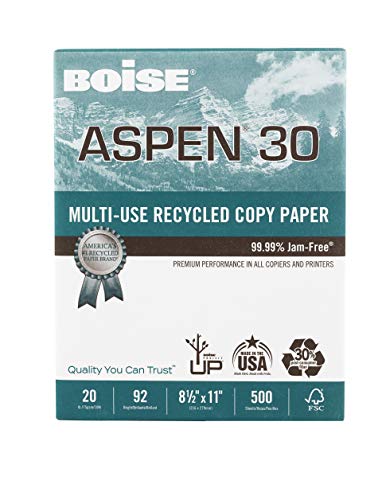 Boise Paper 30% Recycled Multi-Use Copy Paper, 8.5" x 11" Letter, 92 Bright White, 20 lb, 10 Ream Carton (5,000 Sheets)