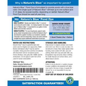 airmax 4x concentrated nature's blue liquid pond dye, 4x liquid concentrate, treats like 1 gallon, ecofriendly, clean & clear water, no mixing, enhances natural color, treats up to 1 acre, 1 quart