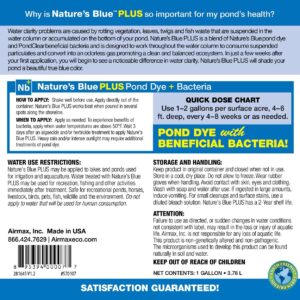 Airmax Nature's Blue Pond Dye Plus with PondClear Beneficial Bacteria, Cleans & Clears Water, Safe for The Environment - 1 Gallon