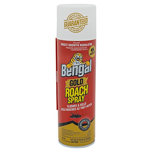 Bengal Gold Roach Spray, Odorless Stain-Free Dry Aerosol Killer Spray with Insect Growth Regulator, 11 Oz. Aerosol Can