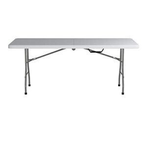 Office Star Resin Rectangle Center-Folding Portable Table for Picnics, Camping, and Tailgating, 6 Feet