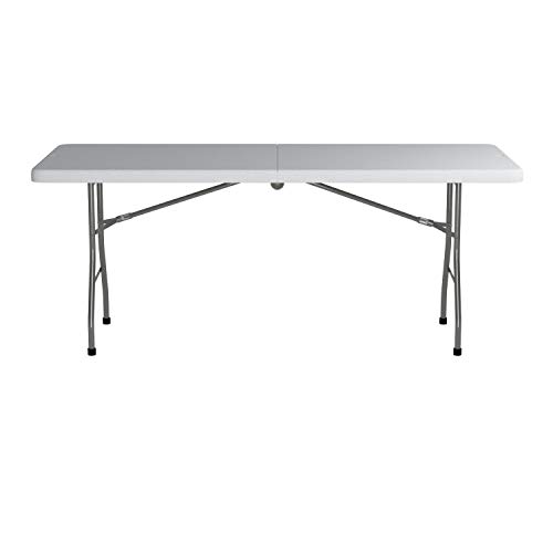 Office Star Resin Rectangle Center-Folding Portable Table for Picnics, Camping, and Tailgating, 6 Feet