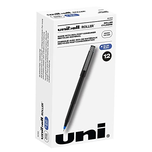 Sanford Uniball Roller Stick Pen, 0.5Mm Micro Point, Blue Ink, Dozen (60153)