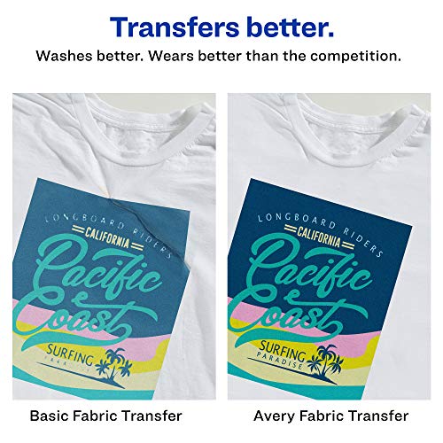 Avery Printable Stretchable Heat Transfer Paper for Light Fabrics, 8.5" x 11", Inkjet Printer, 5 Sheets (3302)