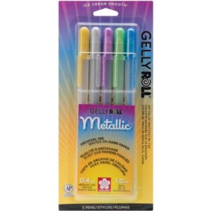 sakura 57373 5-piece gelly roll blister card assorted colors hot metallic gel ink pen set