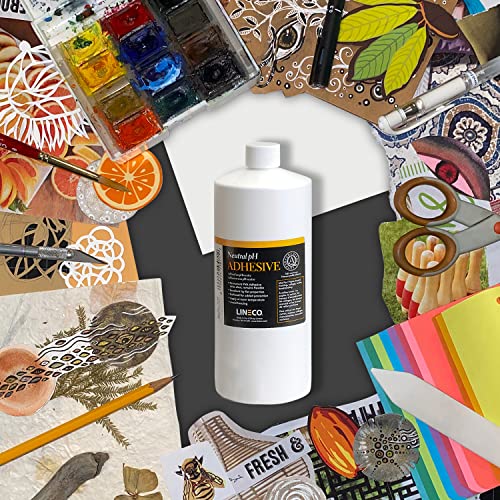 Lineco Neutral pH Adhesive, Archival Quality Acid-Free PVA Buffered Adhesive Dries Clear Flexible, 1 Quart, Ideal for Paper Board Framing Collage Crafts Bookbinding