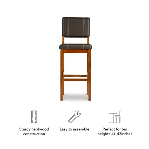 Linon Home Decor Milano Bar Stool, Medium Dark Walnut, 30-Inch