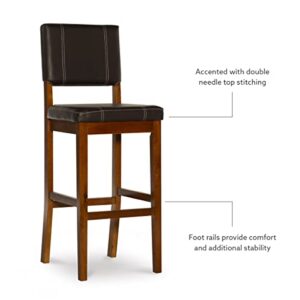 Linon Home Decor Milano Bar Stool, Medium Dark Walnut, 30-Inch