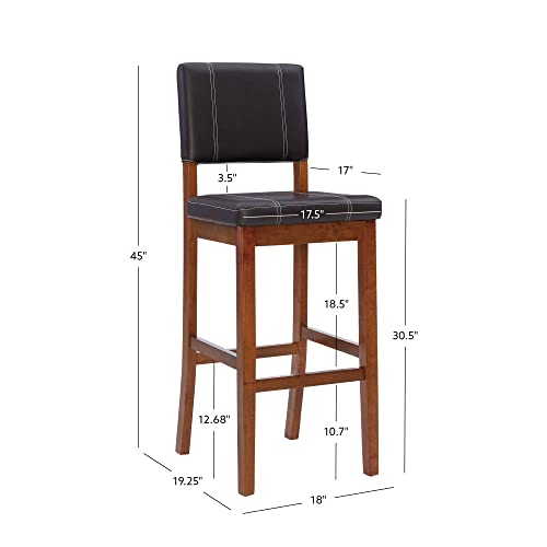 Linon Home Decor Milano Bar Stool, Medium Dark Walnut, 30-Inch