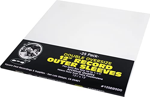 (25) 12" Double Oversize Record Outer Sleeves - Fits Most Box Sets up to 1.25" - Archival Quality Virgin Heavy Duty 3mil Thick Polyethylene #12SE03DO