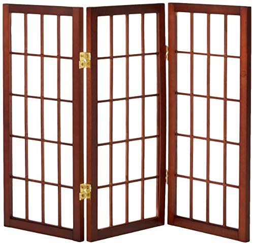 2 ft. Short Desktop Window Pane Shoji Screen - Walnut - 3 Panels