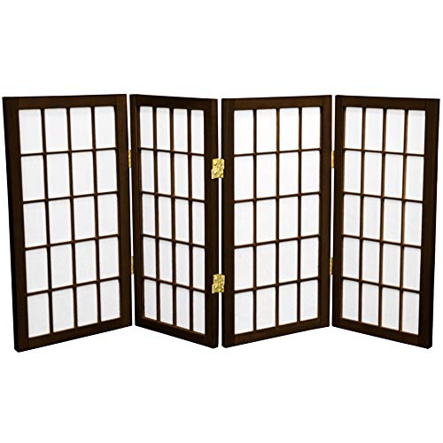 2 ft. Short Desktop Window Pane Shoji Screen - Walnut - 4 Panels