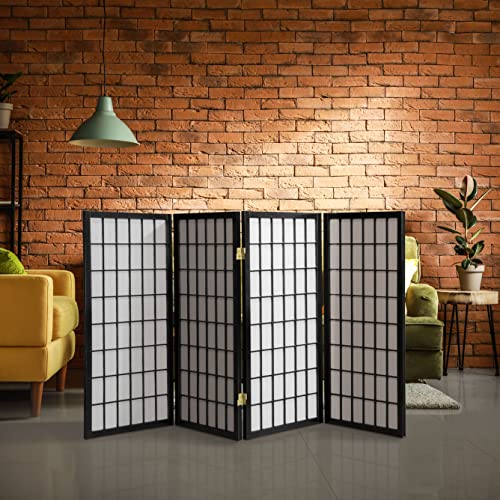 3 ft. Short Window Pane Shoji Screen - Black - 4 Panels