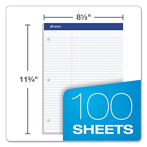 Ampad 20345 Double Sheets Pad, Law Rule, 8 1/2 x 11 3/4, White, 100 Sheets